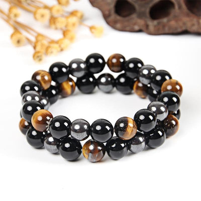 Bracelet Volonté Courage et Protection (il de Tigre Hématite Obsidienne)