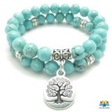 Double bracelet Arbre de vie en pierres turquoises